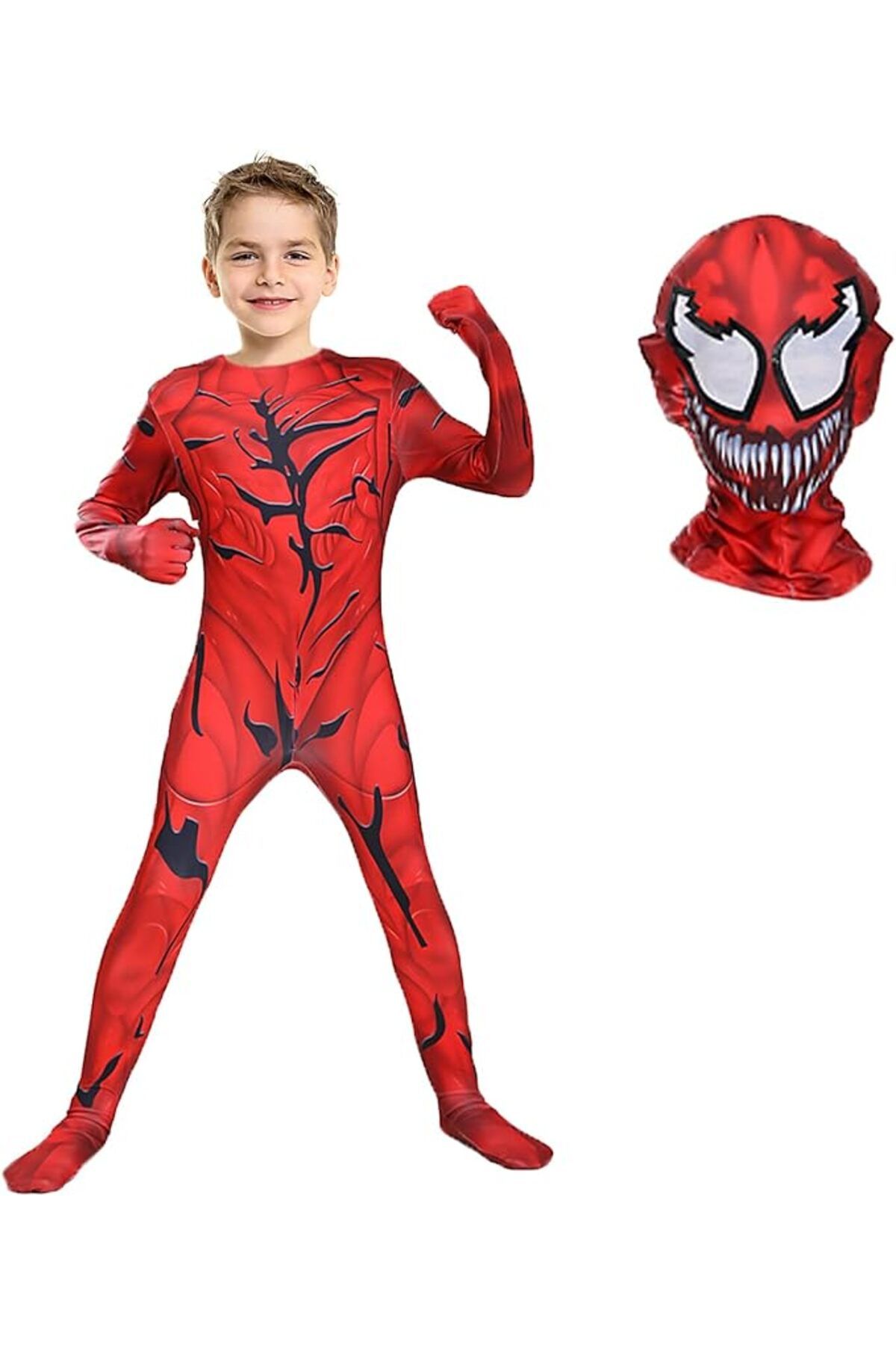 EvrikaUnity Costum Venom Pentru Copii, Set Cu Masca, Super-erou, Lycra, 4-5 Ani, 120, Rosu/ Negru - S