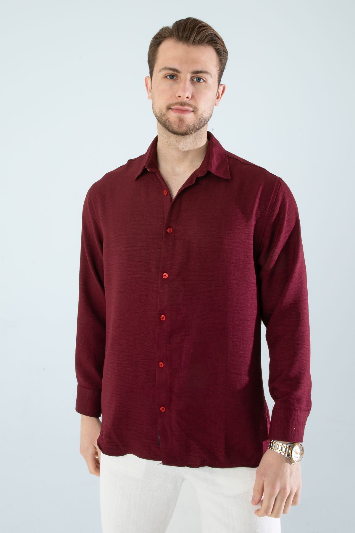 YXC Trend Maker Erkek Rahat Kalıp Pamuklu Oversize Keten Gömlek