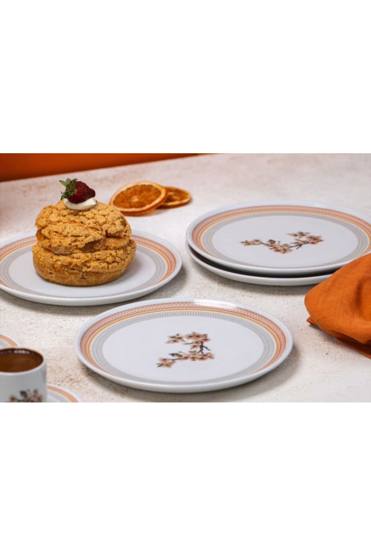 Porland Porselen Desenli Pasta Tabağı 20 cm 6'Lı Set