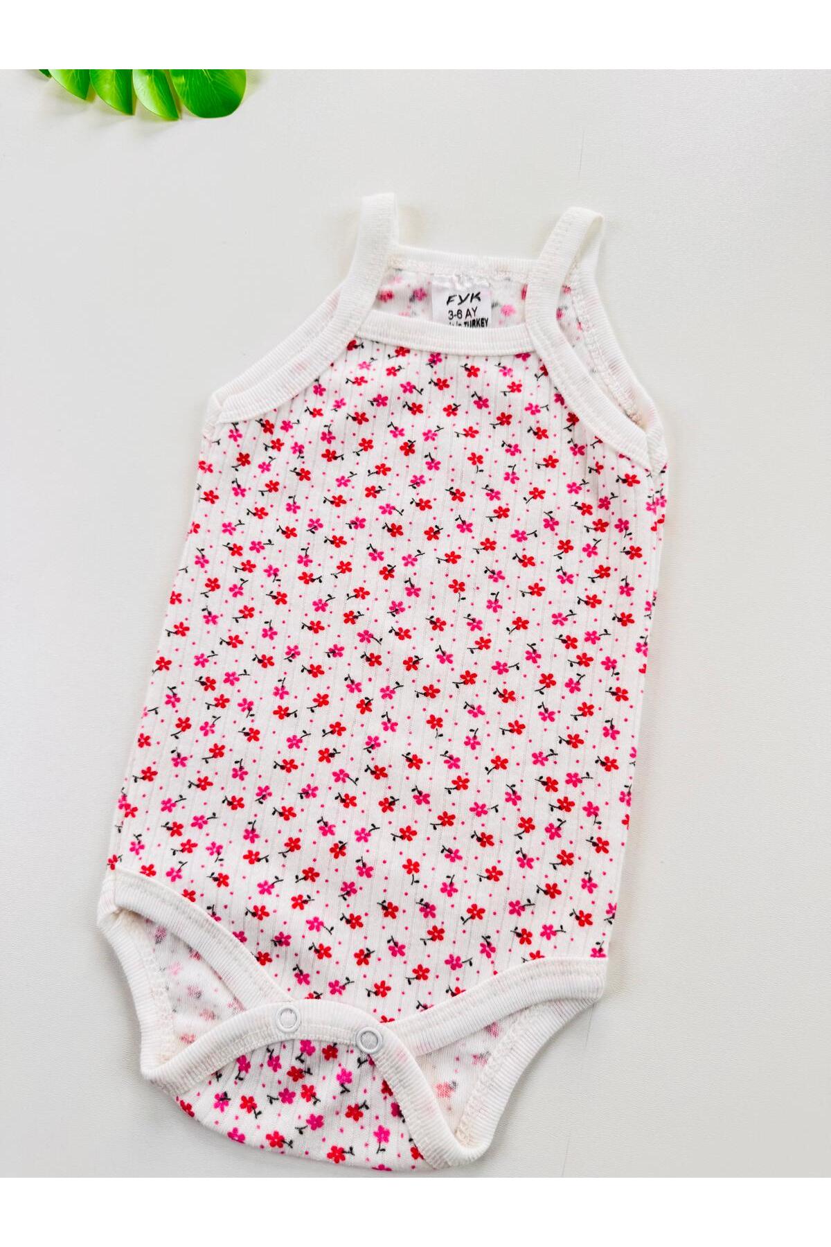 EFU BABY Çiçek Desenli Fitilli İp Askılı Kız Bebek Atlet Body fotoğrafı 2 (önizleme)