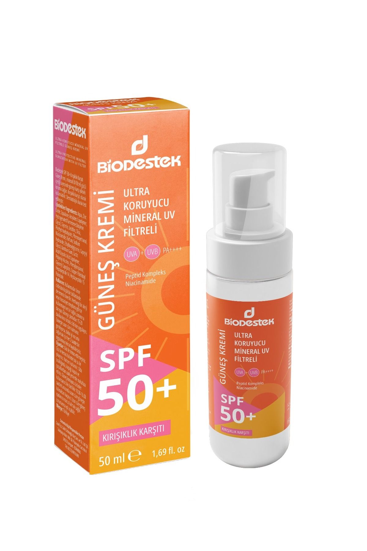 Biodestek Kırışıklık Karşıtı Peptit Içeren Spf50 Güneş Kremi 50ml Mineral Uv Filtreli Ultra Koruma