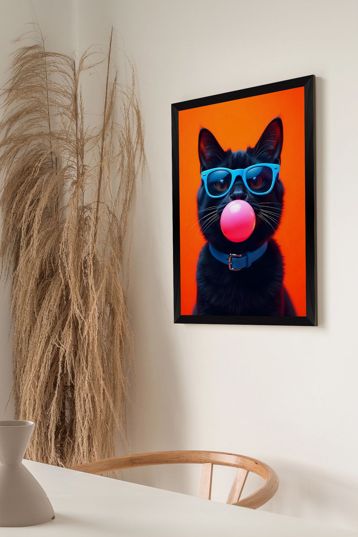 Artavessa Tek Parça Siyah Çerçeve Görünümlü Kedi Baskılı MDF 48x33 cm Tablo - Model 19