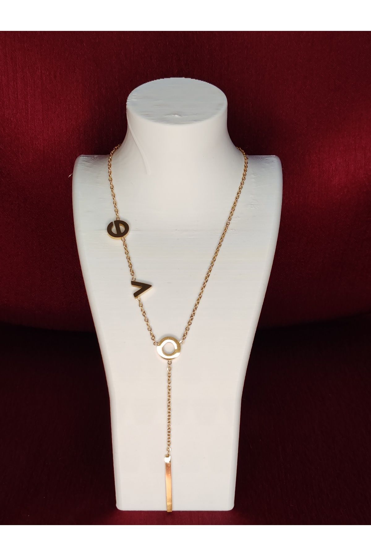 YK JEWELRY Paslanmaz Çelik Gold - Love Harf Detaylı Zincirli Minimal Kolye