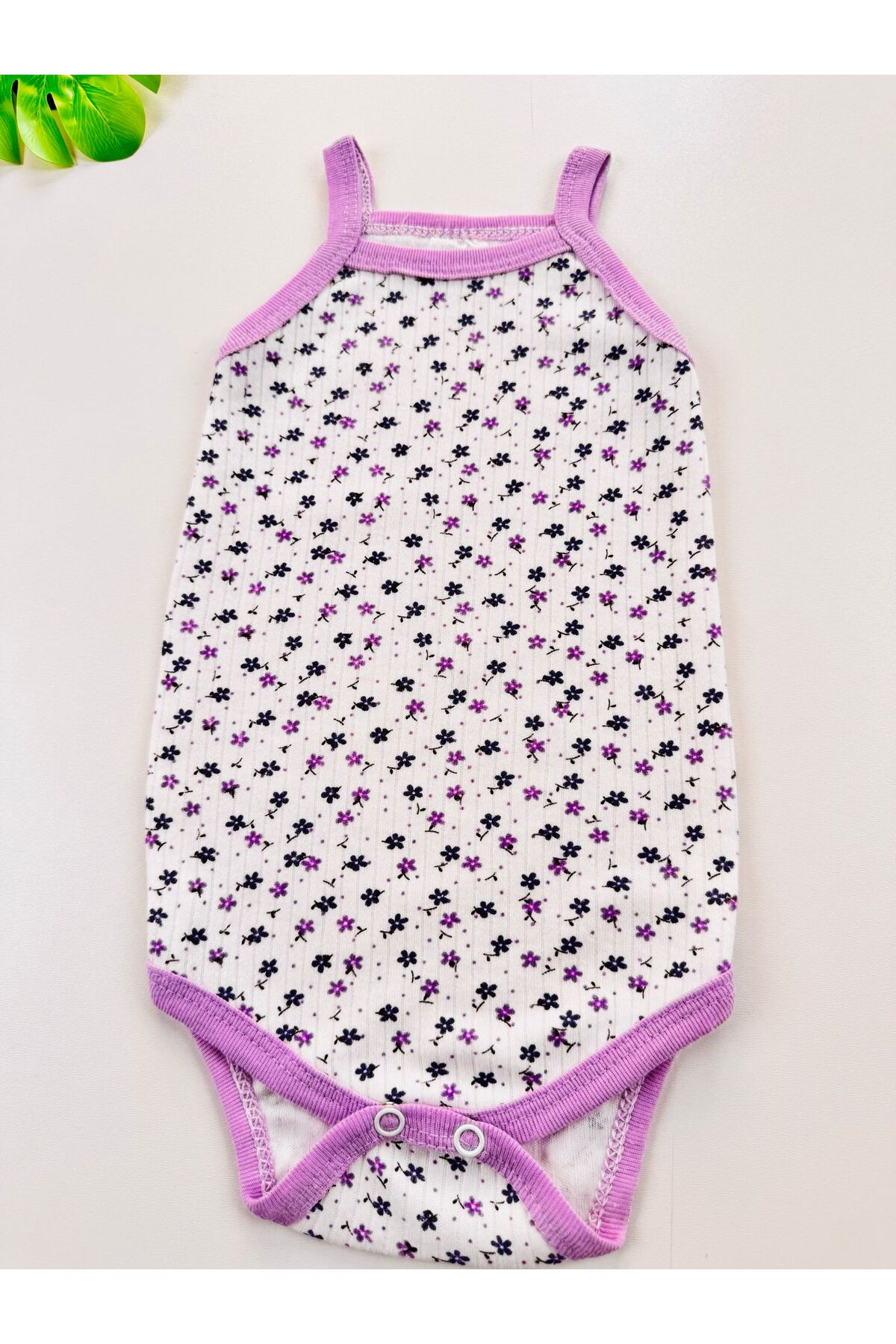 EFU BABY Çiçek Desenli Fitilli İp Askılı Kız Bebek Atlet Body fotoğrafı 2 (önizleme)