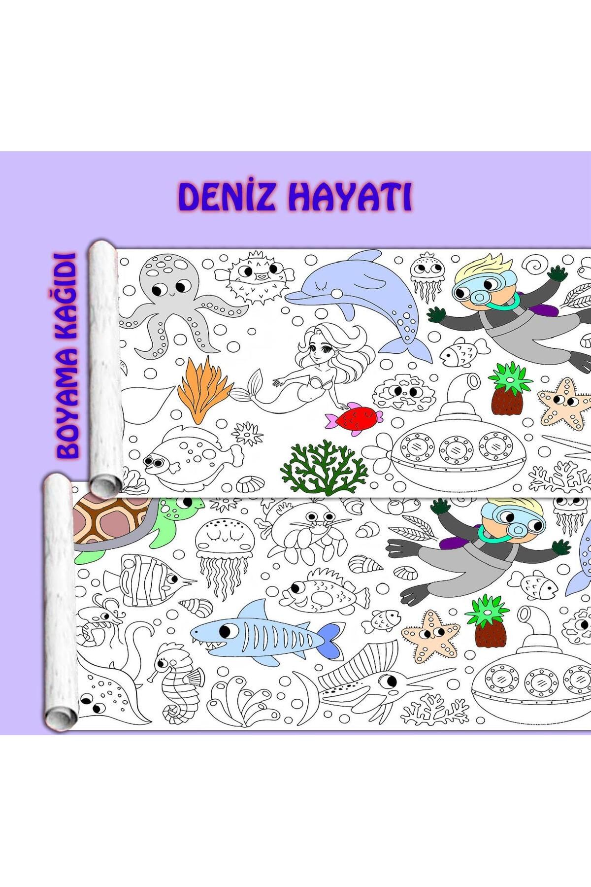 Tuba Decor deniz hayatı Temalı Dev Boyama Kağıdı 2,5 Metre Rulo Boyama Kağıdı - Çocuk Eğitici Boyama