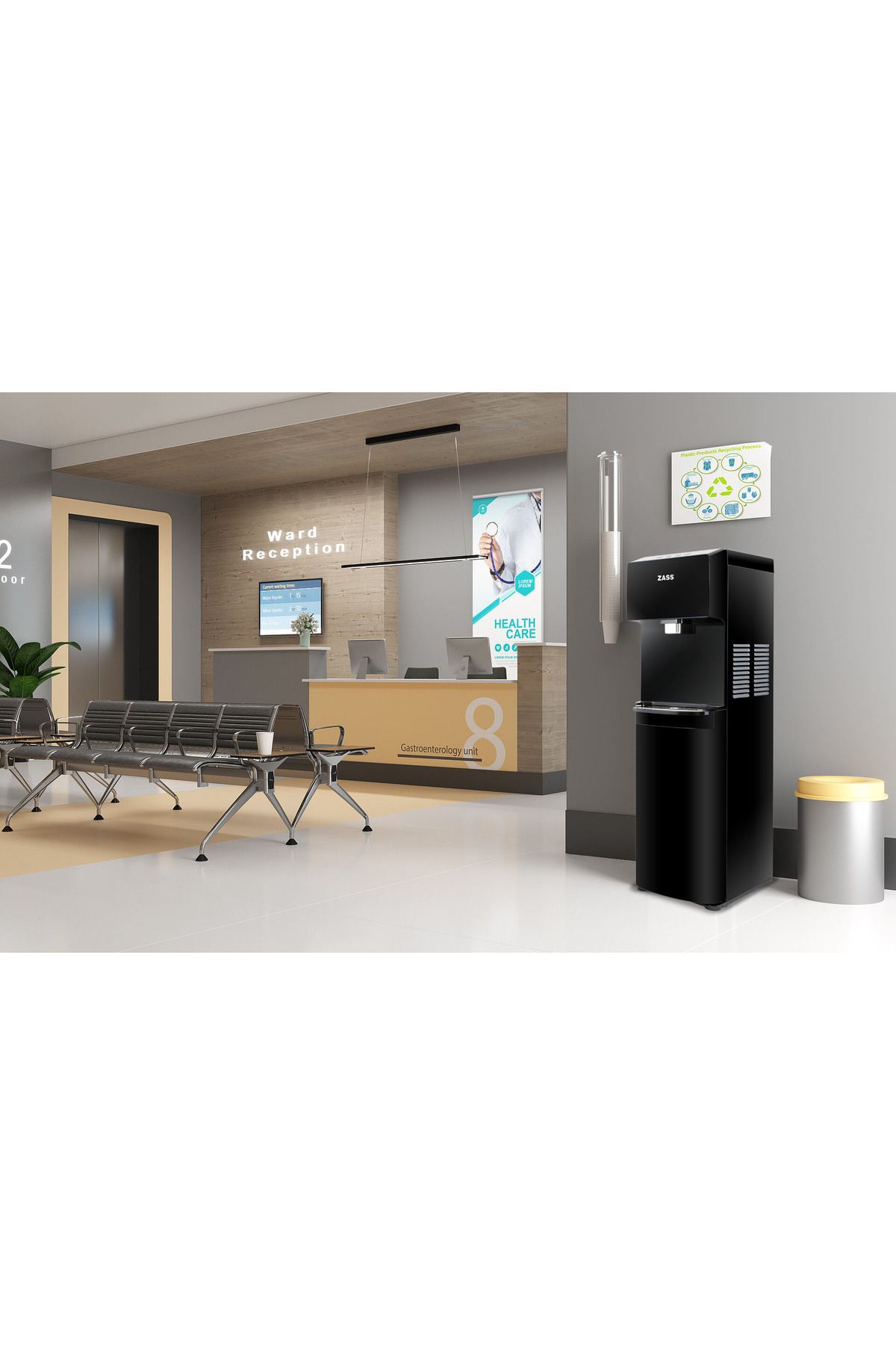 Zass-Water dispenser with compressor, digital, touchless Zass ZWD 21 CTL with bottle at the base 8
