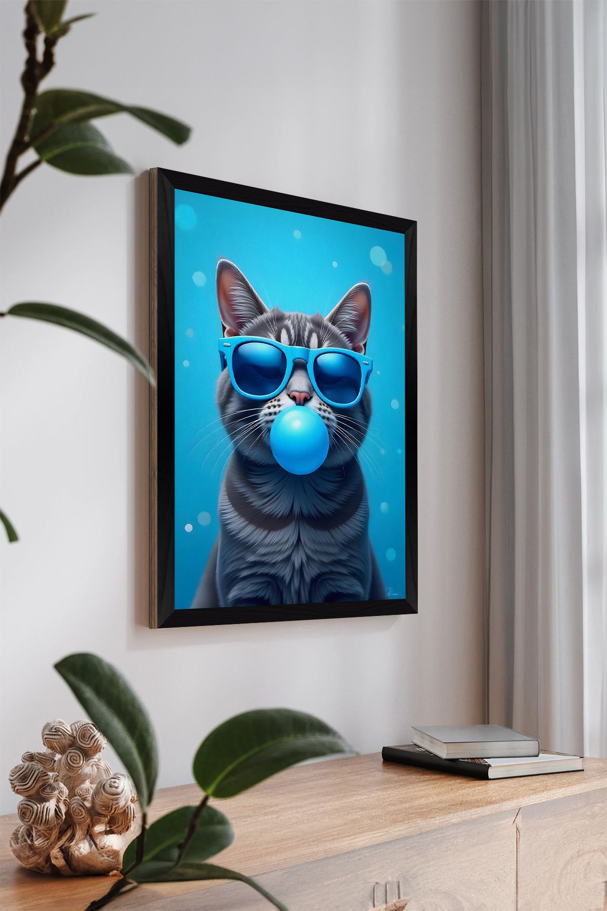 Artavessa Tek Parça Siyah Çerçeve Görünümlü Kedi Baskılı MDF 48x33 cm Tablo - Model 31