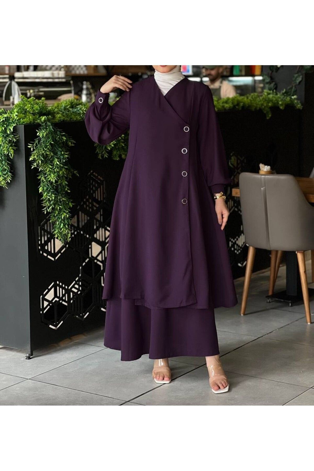 Esre Store 4530 - Etekli Tesettür İkili Takım Mor