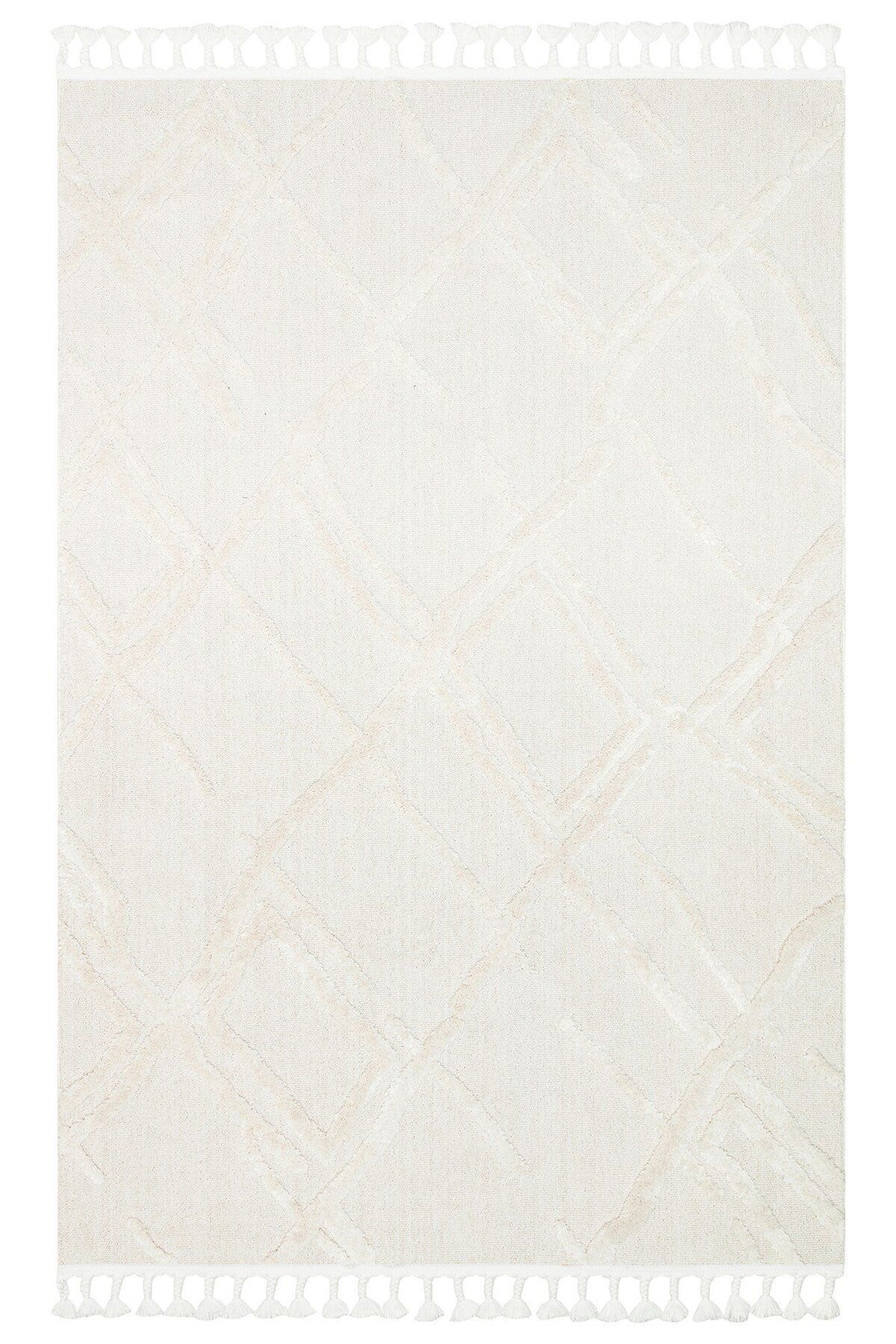 Halımax Eko Halı Terazzo TRZ 03 White Hav Toz Vermez Yumuşak Parlak Tuşeli Kabartmalı Halı Yolluk