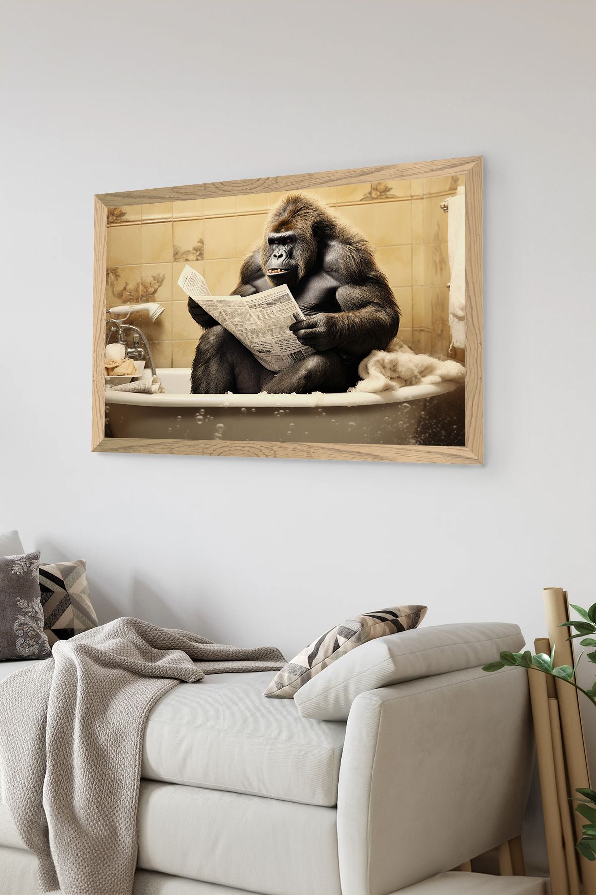 Artavessa Tek Parça Ahşap Çerçeve Görünümlü Orangutan Baskılı MDF 48x33 cm Tablo - Model 53