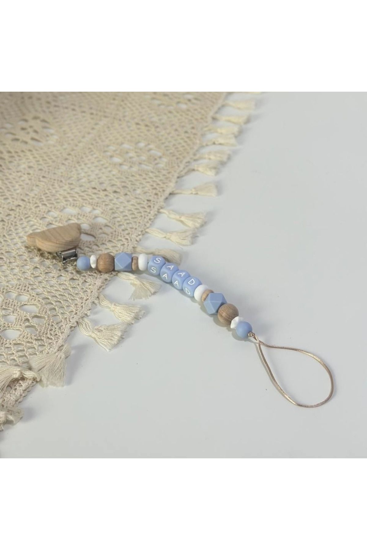 Little Cloud-Pacifier Clip (Sky) with Baby Name Engraving Feature 2