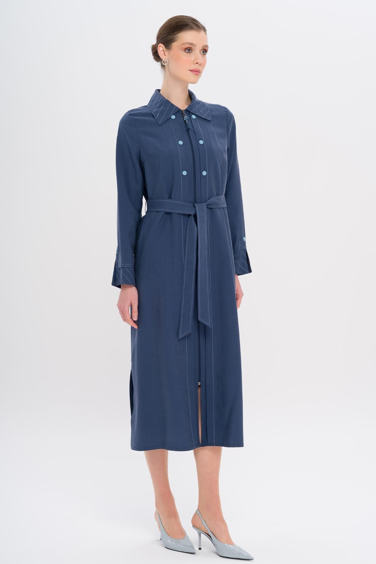 Olcay-Unlined Modal Cap with Zipper Closure and Stitching Detail Indigo 6721 2