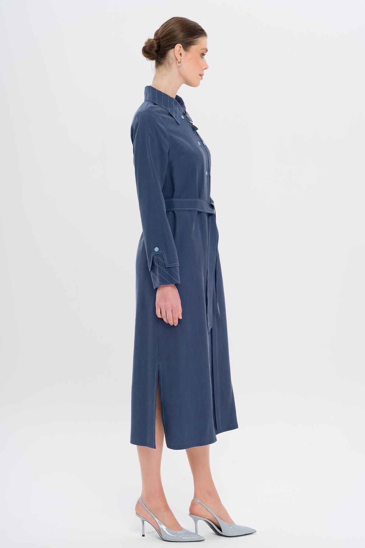 Olcay-Unlined Modal Cap with Zipper Closure and Stitching Detail Indigo 6721 6