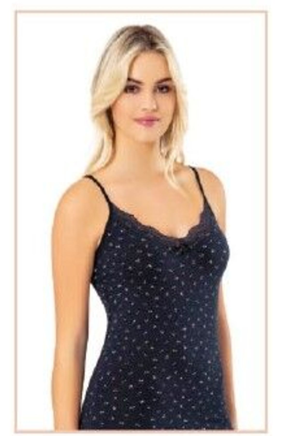 Cansoy Kadın İp Askılı Desenli Lacivert Atlet 6134