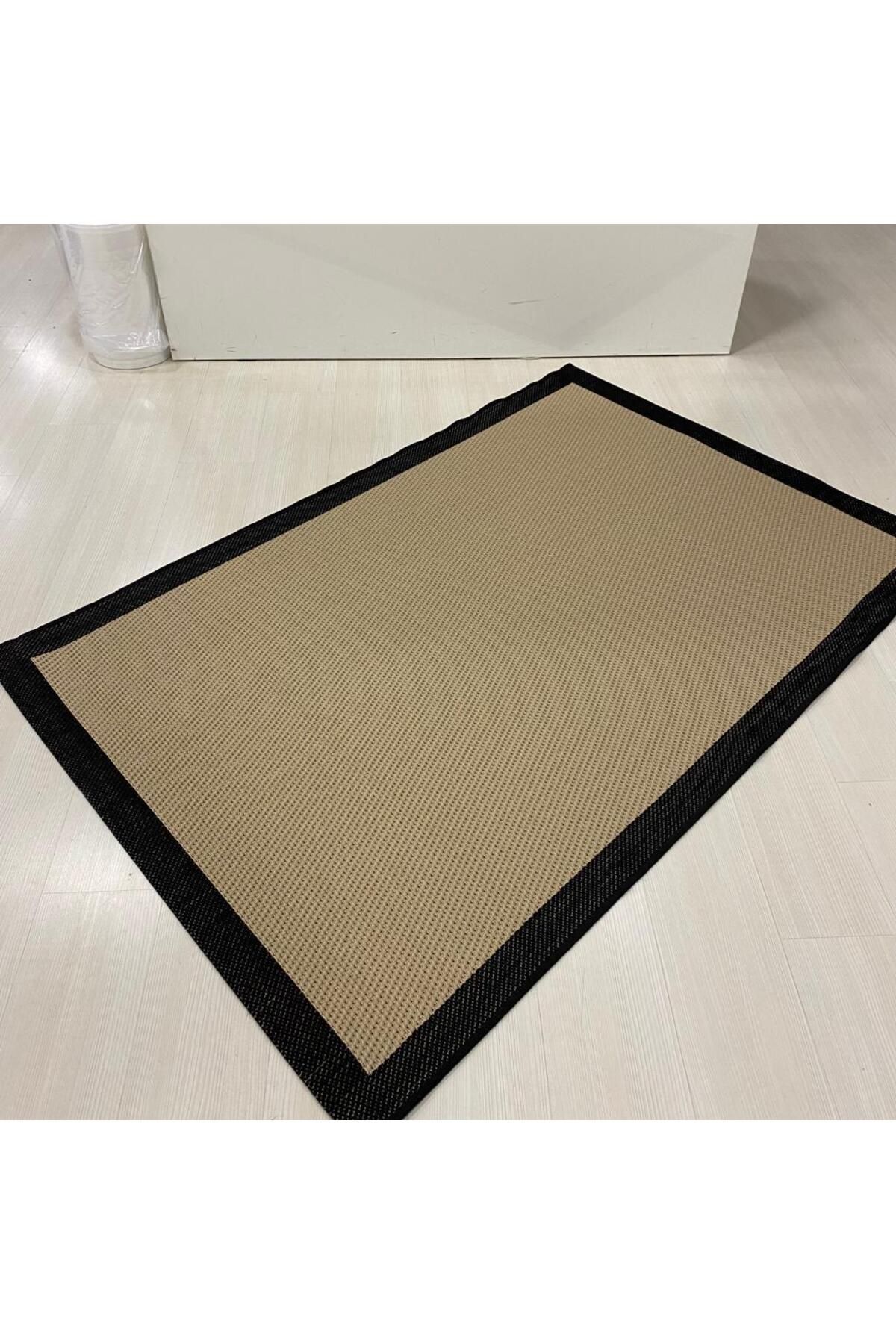 Firdevs Firdevslife Jüt Sisal Halı 9716 Bej Siyah Serisi Salon Oturma Yatak Odası Halısı