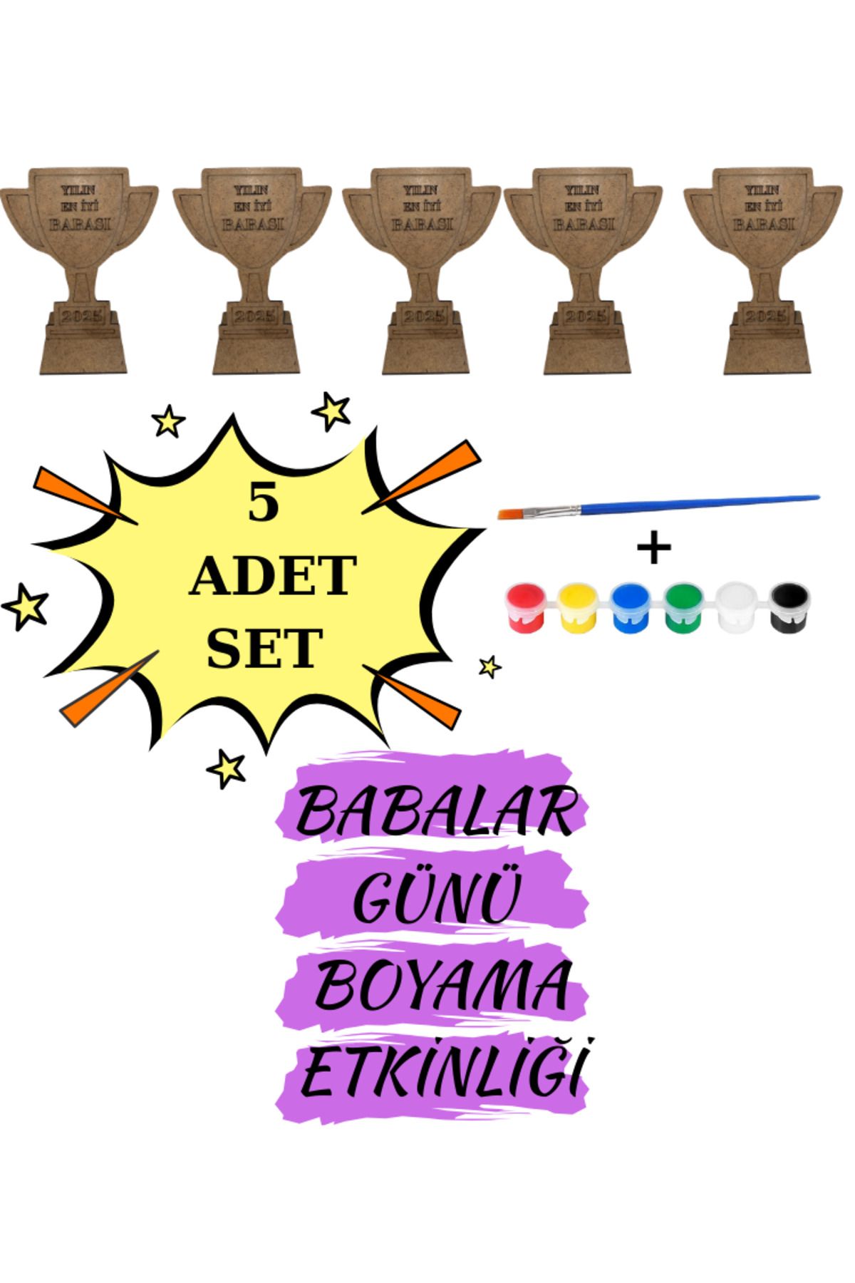 MODAT 5'li Set Babalar Günü İçin Kendin Yap Hediyesi Ahşap Boyama Yılın En iyi Babası Okulöncesi Kreş