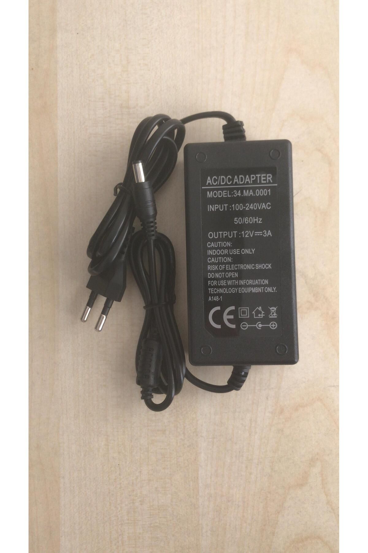 Powermaster 34-MA-0001 12 Volt - 3 Amper 5.5X2.5 Uçlu Plastik Kasa Masaüstü Adaptör