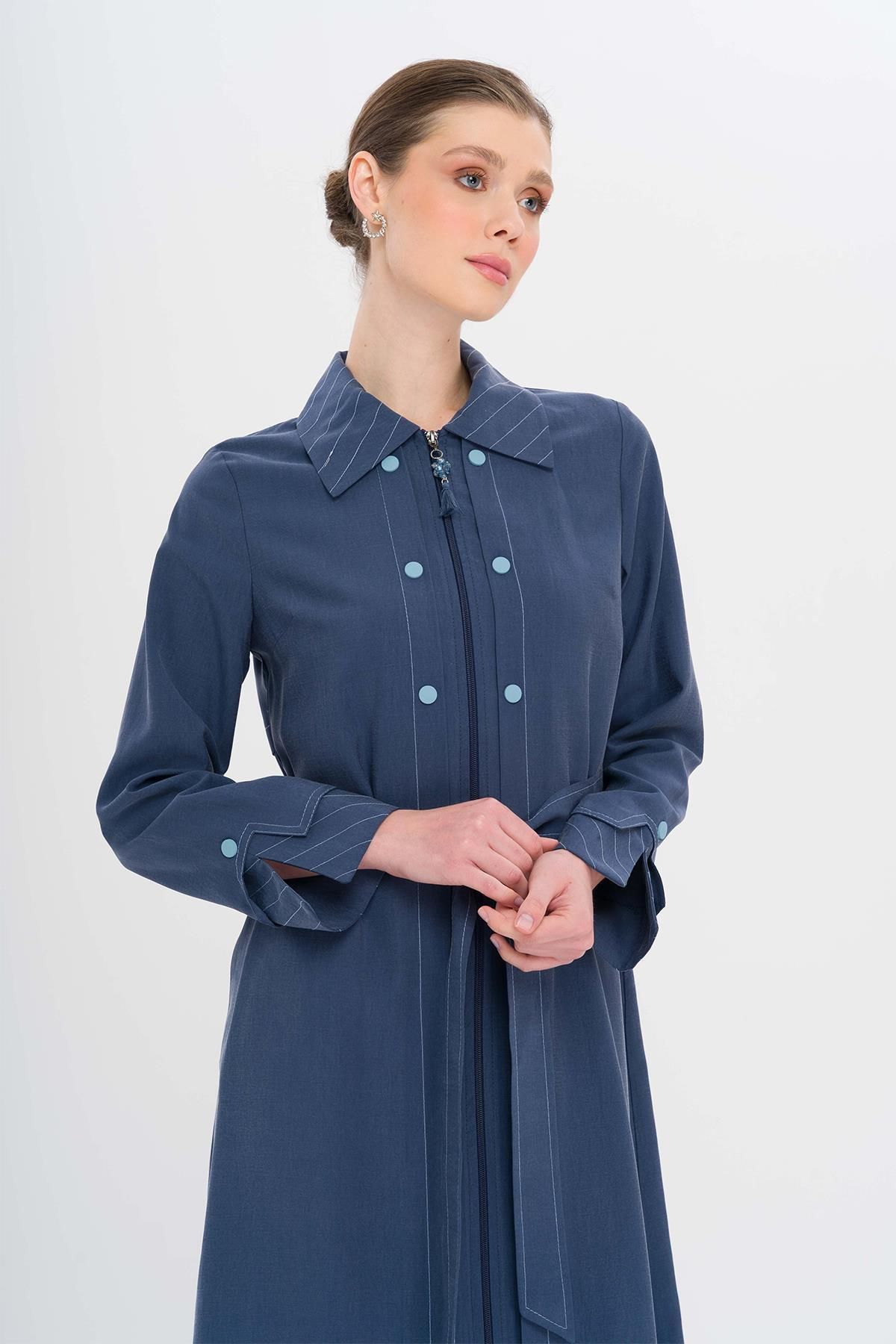 Olcay-Unlined Modal Cap with Zipper Closure and Stitching Detail Indigo 6721 4