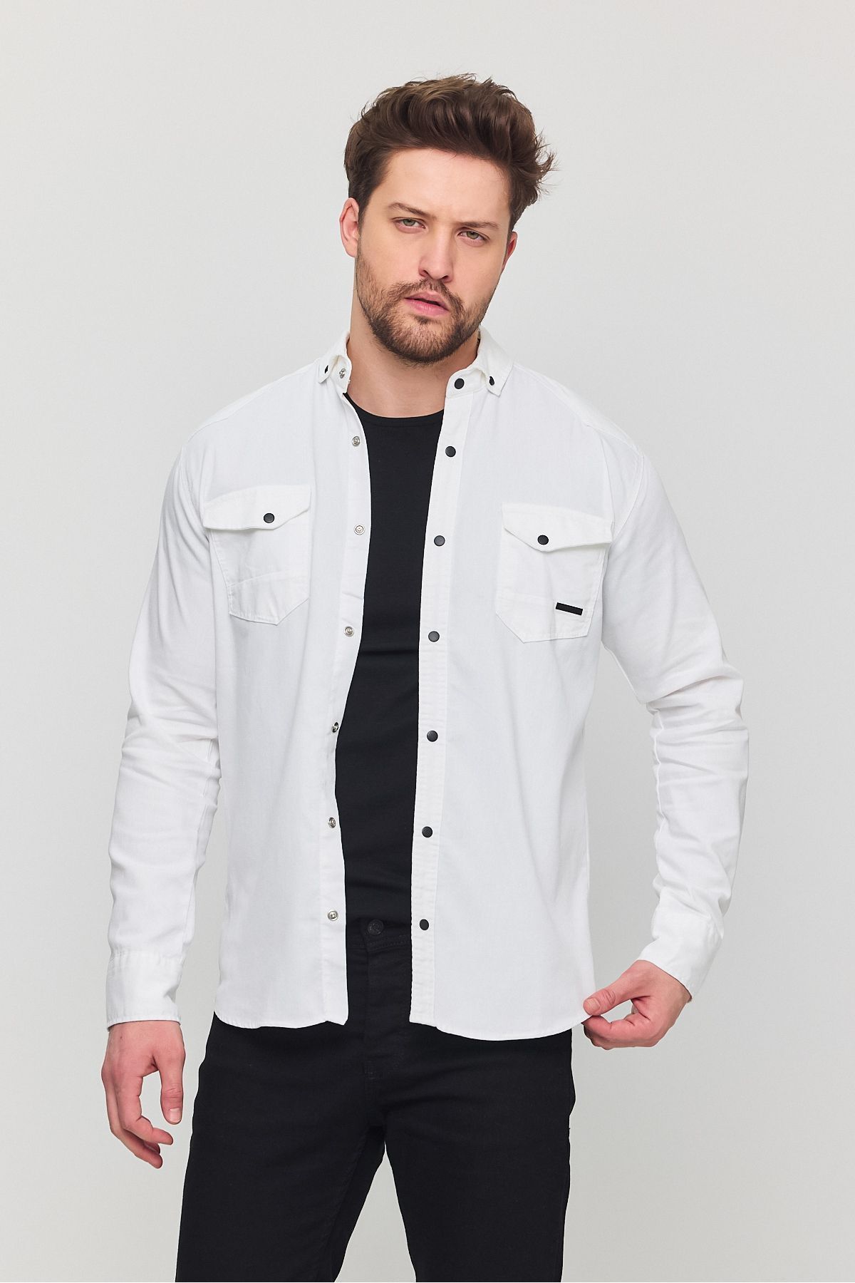 YXC SPORTS Slim Fit Dar Kalıp Pamuklu Kot Gömlek