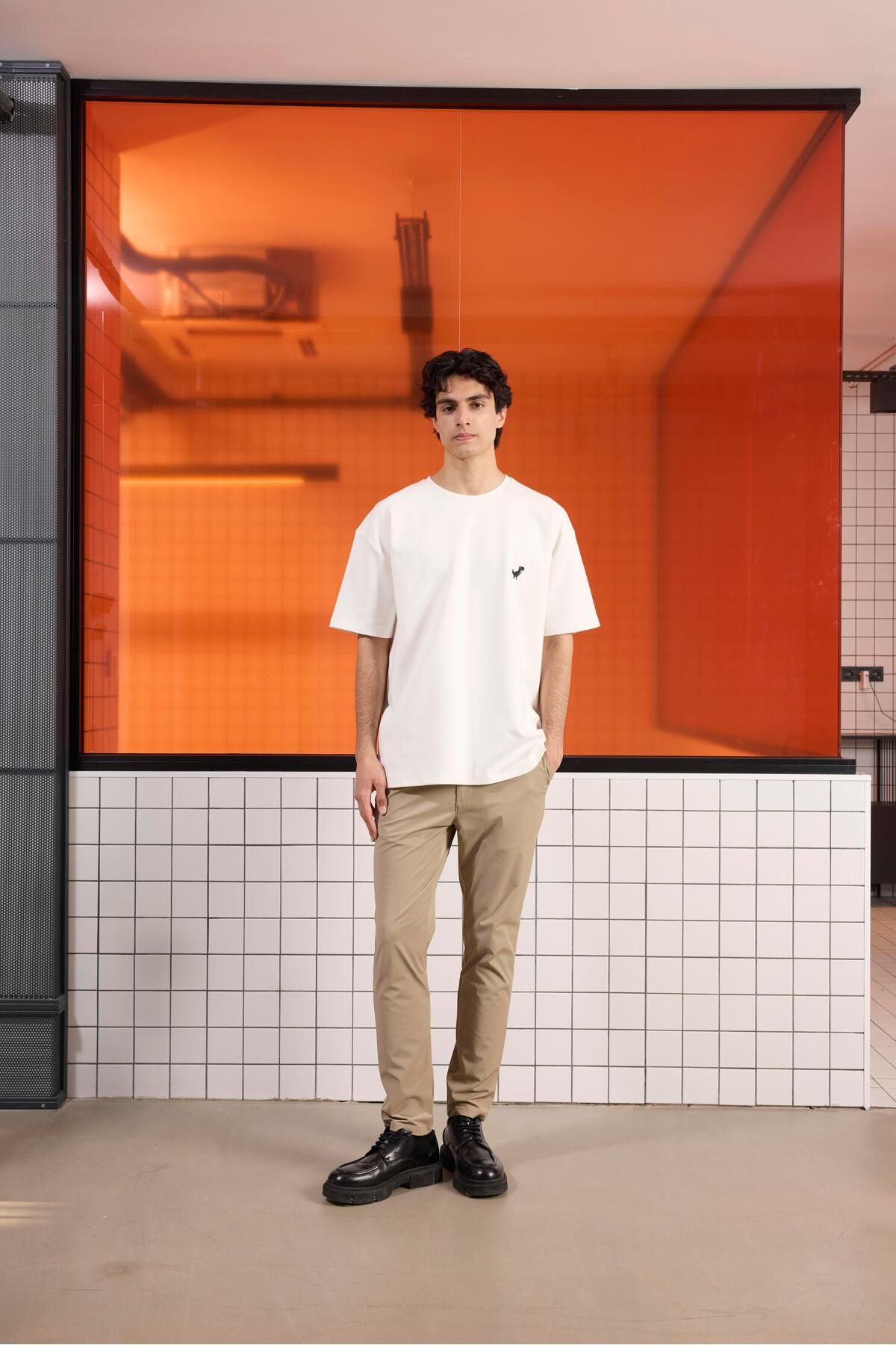 GMG FIRENZE Bisiklet Yaka Dinozor Baskılı Oversize Erkek T-shirt