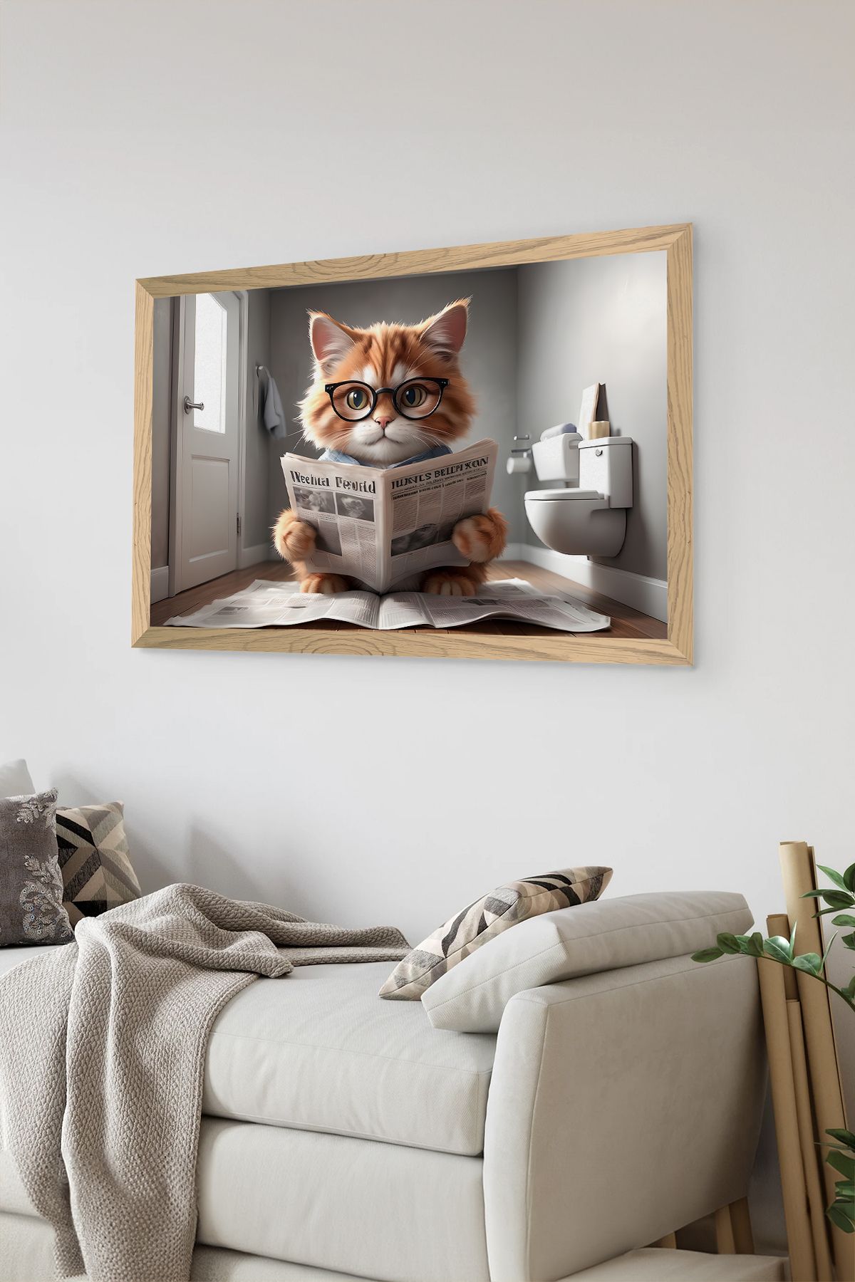 Artavessa Tek Parça Ahşap Çerçeve Görünümlü Kedi Baskılı MDF 48x33 cm Tablo - Model 52