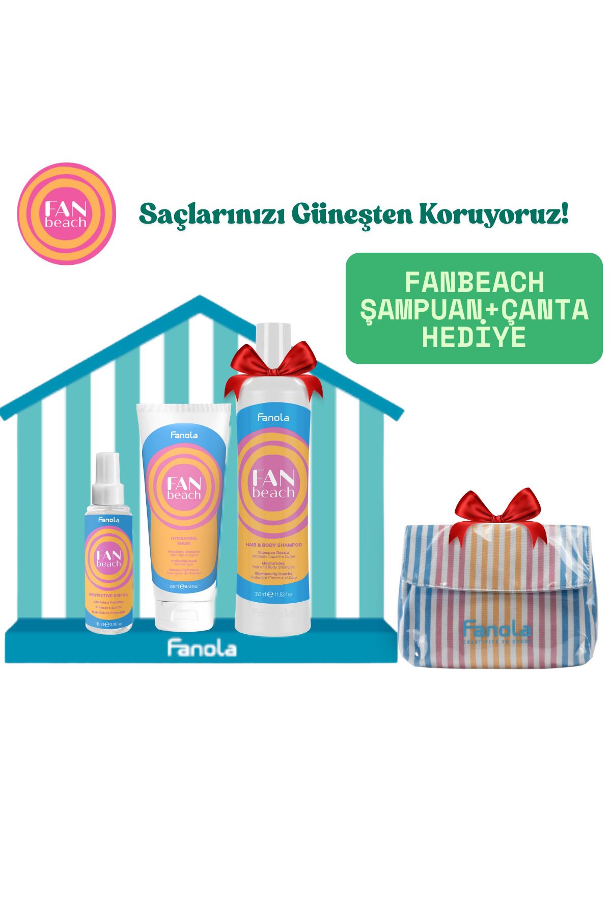 Fanola Fanbeach Yaz Serisi Saç Bakım Seti–Şampuan+Maske+Koruyucu Güneş Yağı