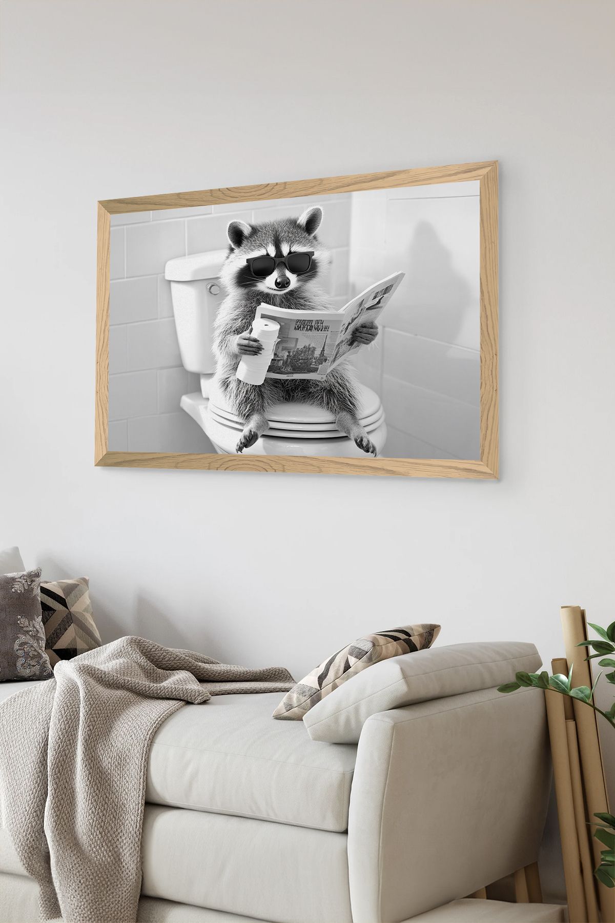Artavessa Tek Parça Ahşap Çerçeve Görünümlü Rakun Baskılı MDF 48x33 cm Tablo - Model 56