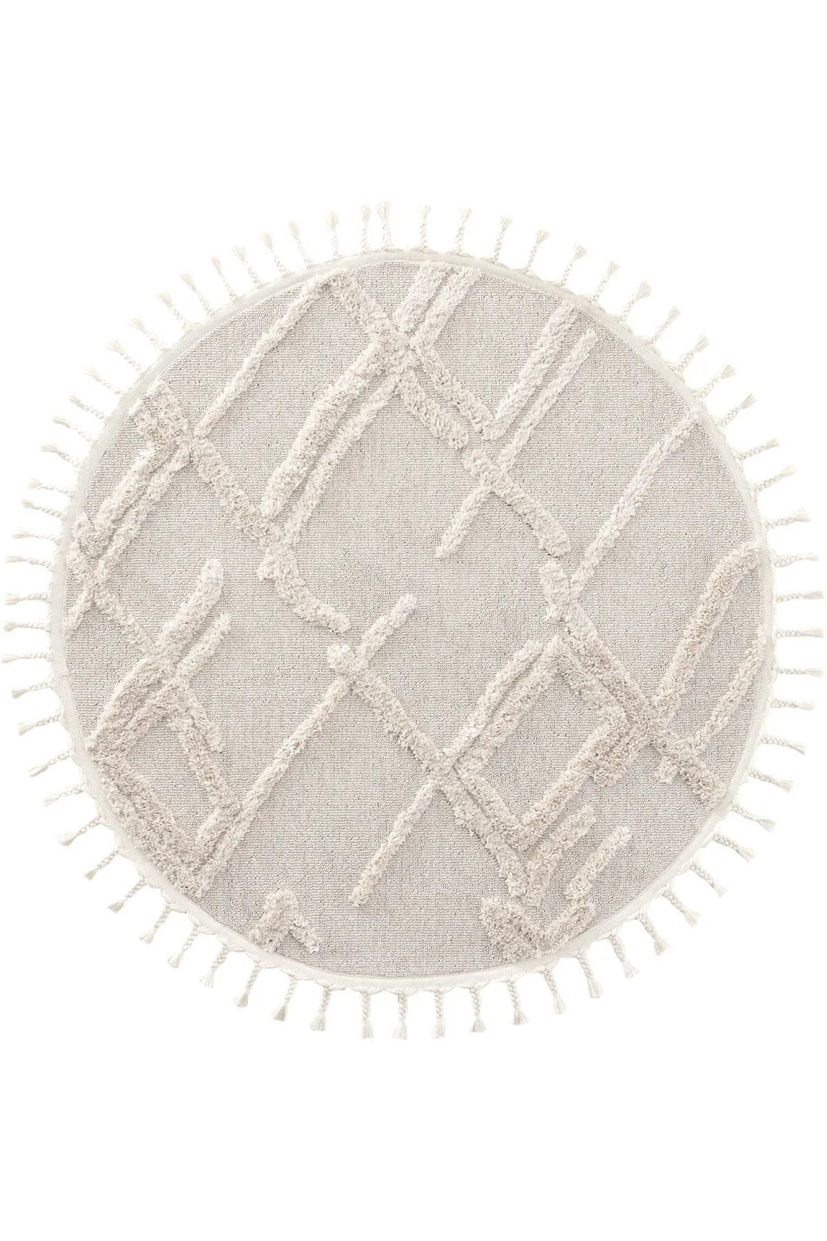 Halımax Eko Halı Terazzo TRZ 03 White Hav Toz Vermez Yumuşak Tuşeli Yuvarlak Kabartmalı Halı