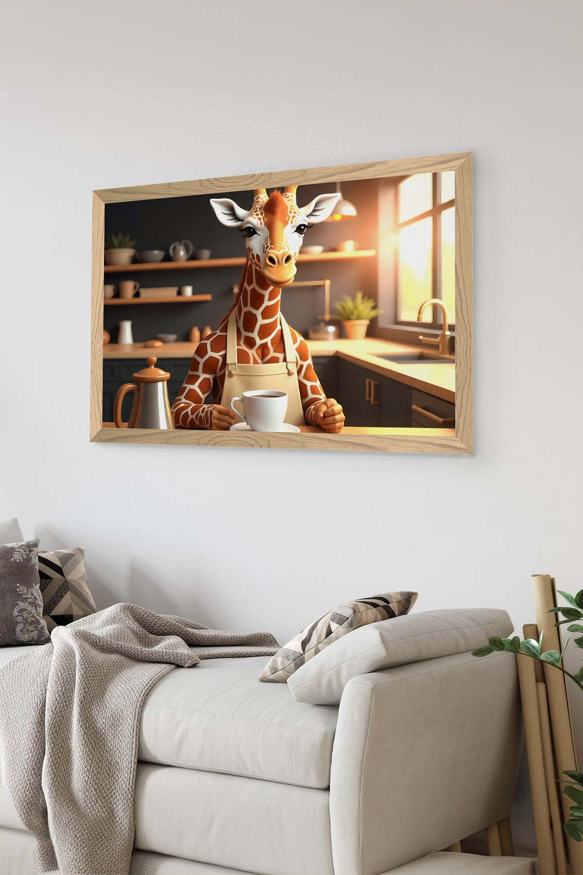 Artavessa Tek Parça Ahşap Çerçeve Görünümlü Zürafa Baskılı MDF 48x33 cm Tablo - Model 7