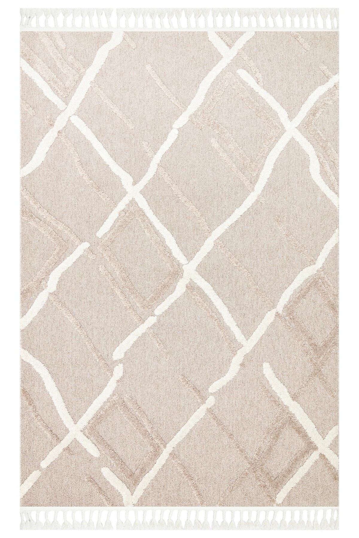 Halımax Eko Halı Terazzo TRZ 03 Beige White Hav Toz Vermez Yumuşak Parlak Tuşeli Kabartmalı Halı Yolluk