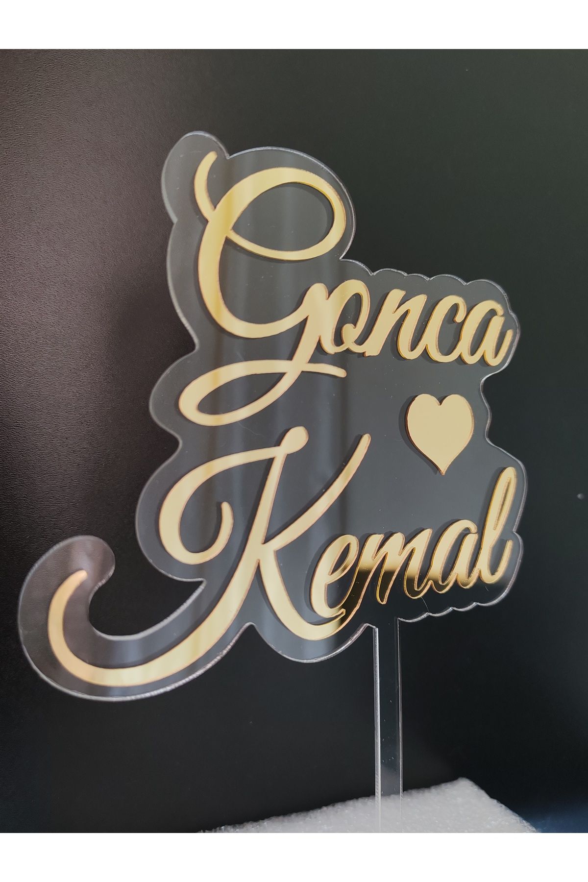 Pleksibu İsime Özel Pasta Süsü Şeffaf Üzeri Gold Pleksi