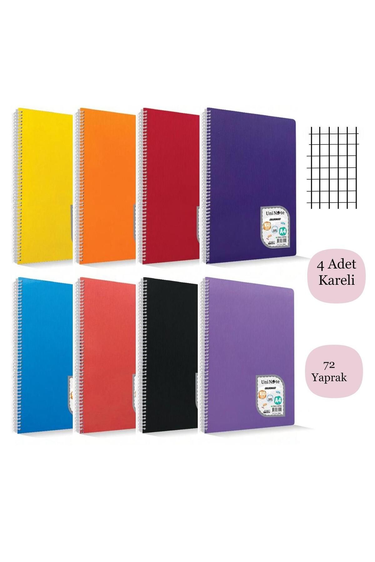 Çınar Çınar Colormaxi A4 72 Yaprak Plastik Kapak Spiralli Defter Kareli 4 Adet