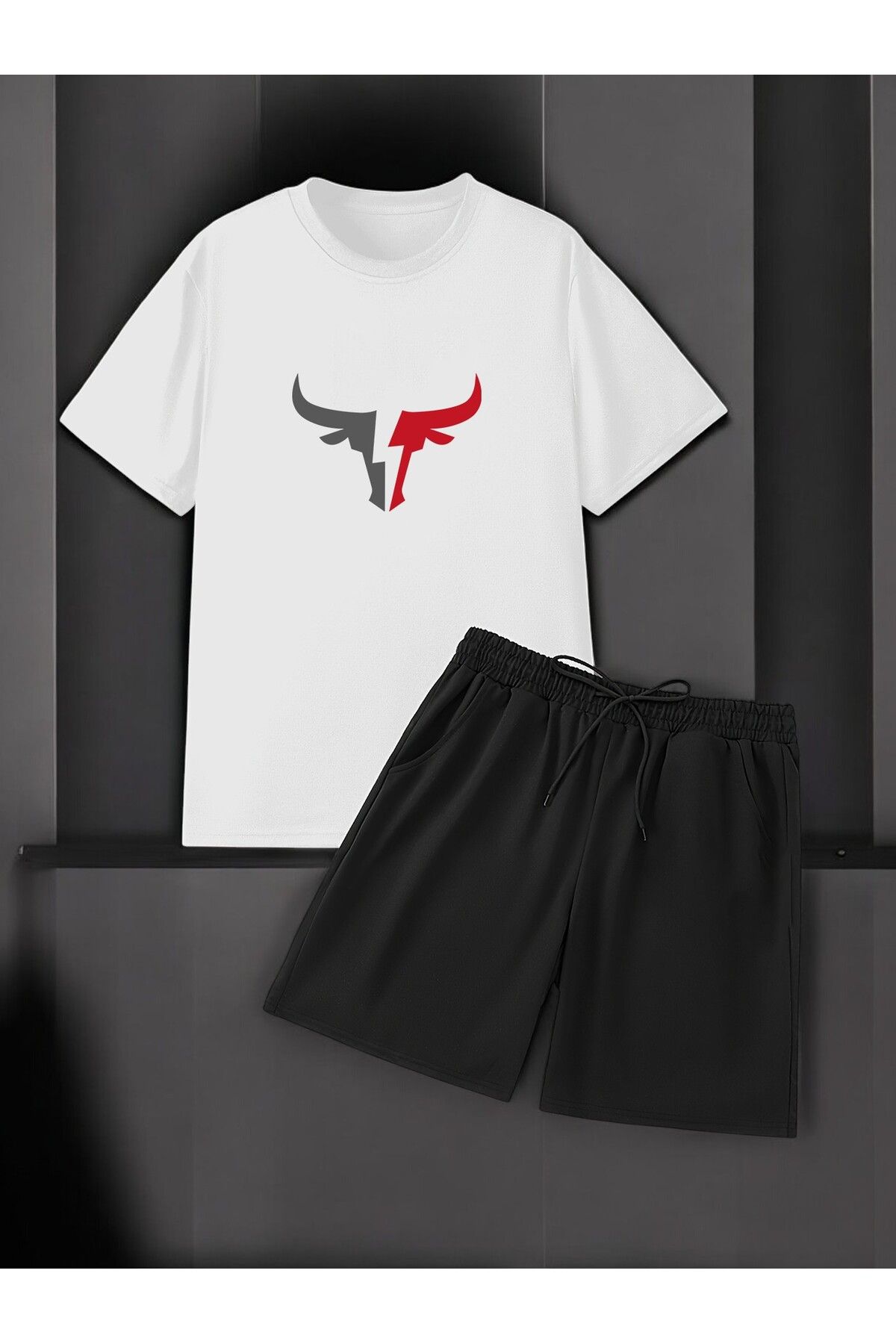 uyguntarz Unisex Boğa Baskılı Tasarım Şort Takım