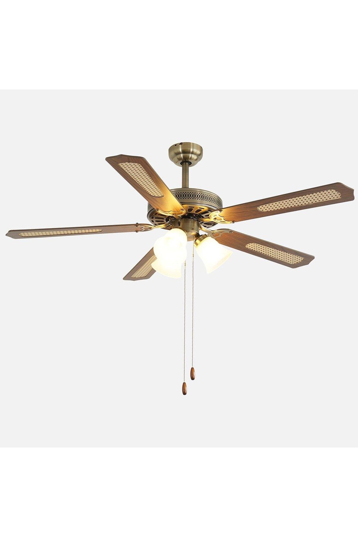 DLC Karayel 132cm Bakır Motor 3 Lambalı Tavan Vantilatörü Ahşap