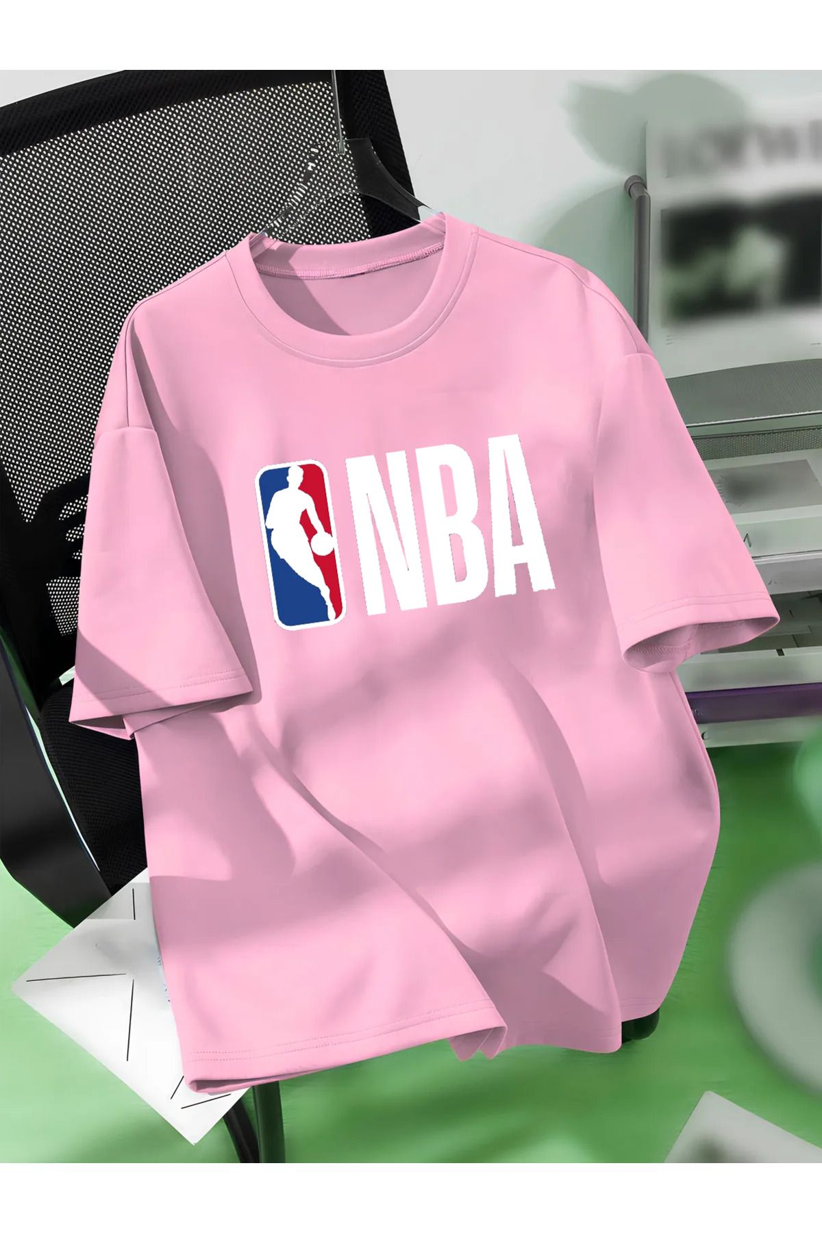 JAMPY Unisex Erkek/Kadın NBA Özel Baskılı Oversize Pamuklu T-Shirt Tişört
