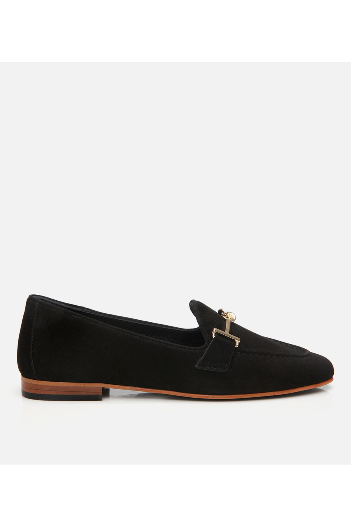 Hotiç Kadın Süet Deri Siyah Tokalı Klasik Loafer