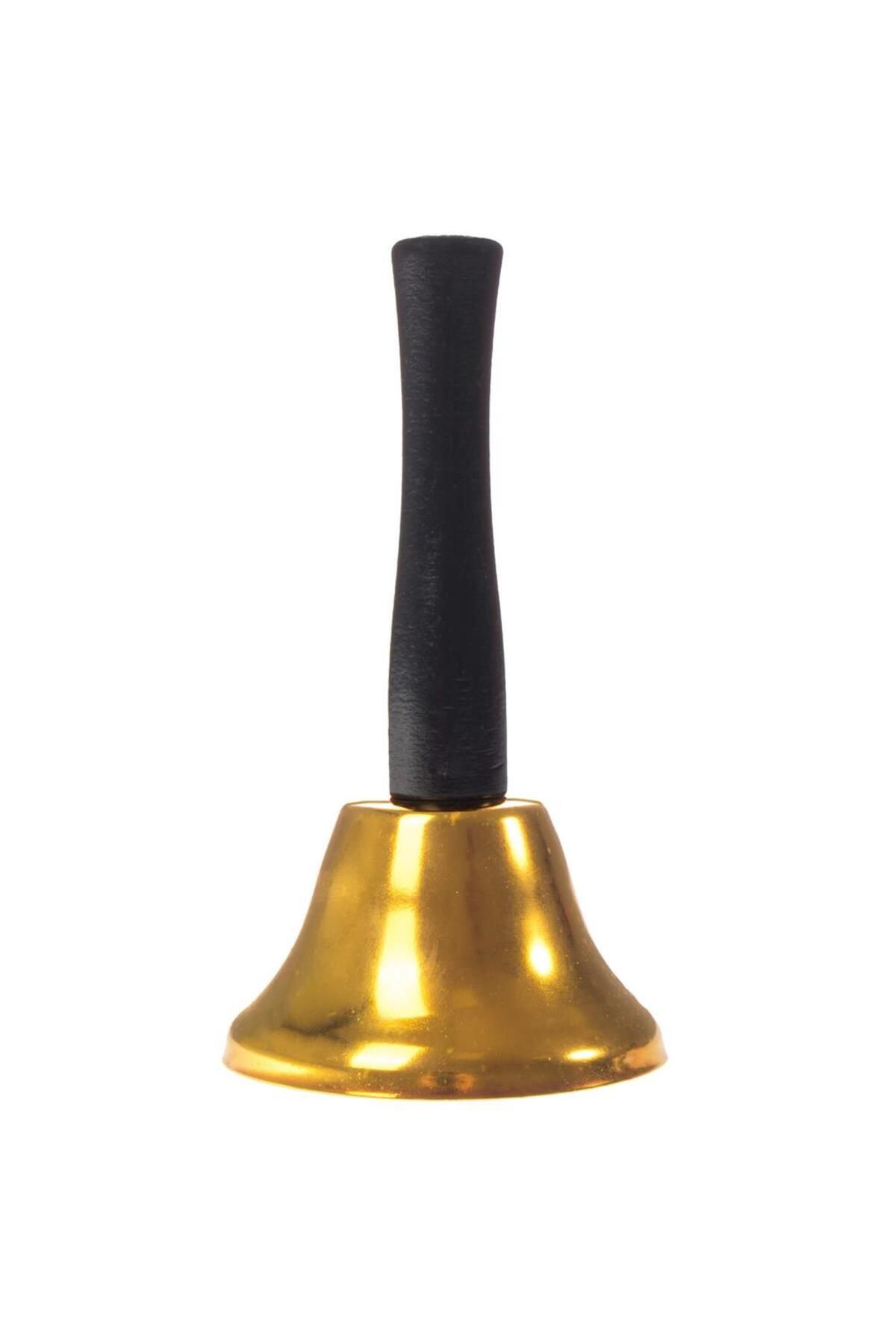 Springos Clopotel Cu Maner Din Lemn, 12.3 X 6.4 Cm, Metal, Negru / Auriu - One Size
