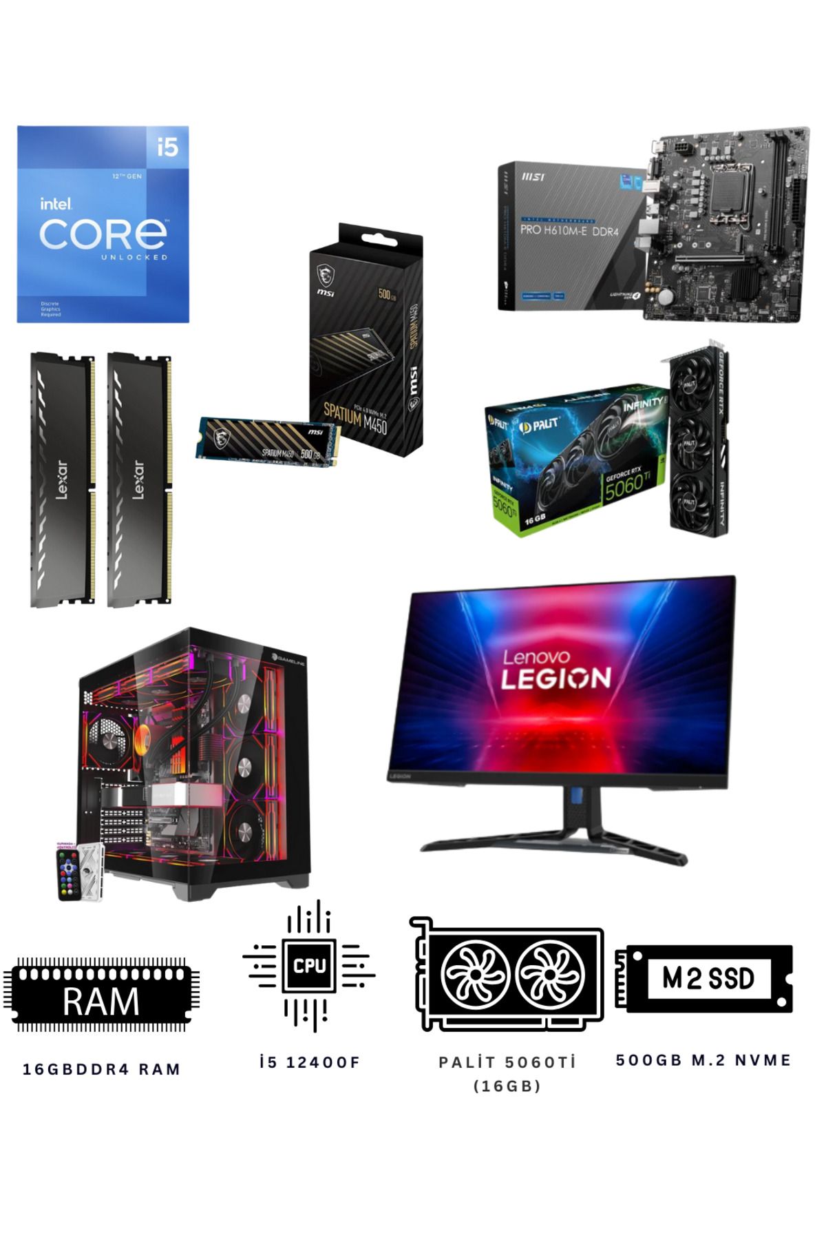 alltech Virtual Raid 16X i512400F 16GB DDR4 500GB NVME RTX 5060Tİ 27 İnç 165Hz Oyuncu Bilgisayarı