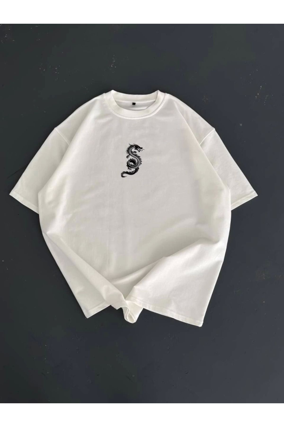 Silerra Baskılı Oversize Bisiklet Yaka T-shirt - Beyaz