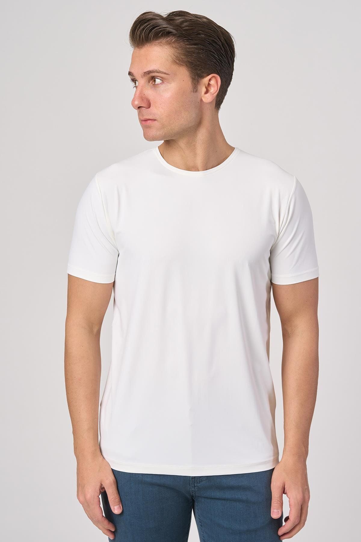 White Stone WHİTE STONE 2025-Y 3135 BİSİKLET YAKA TSHIRT EKRU