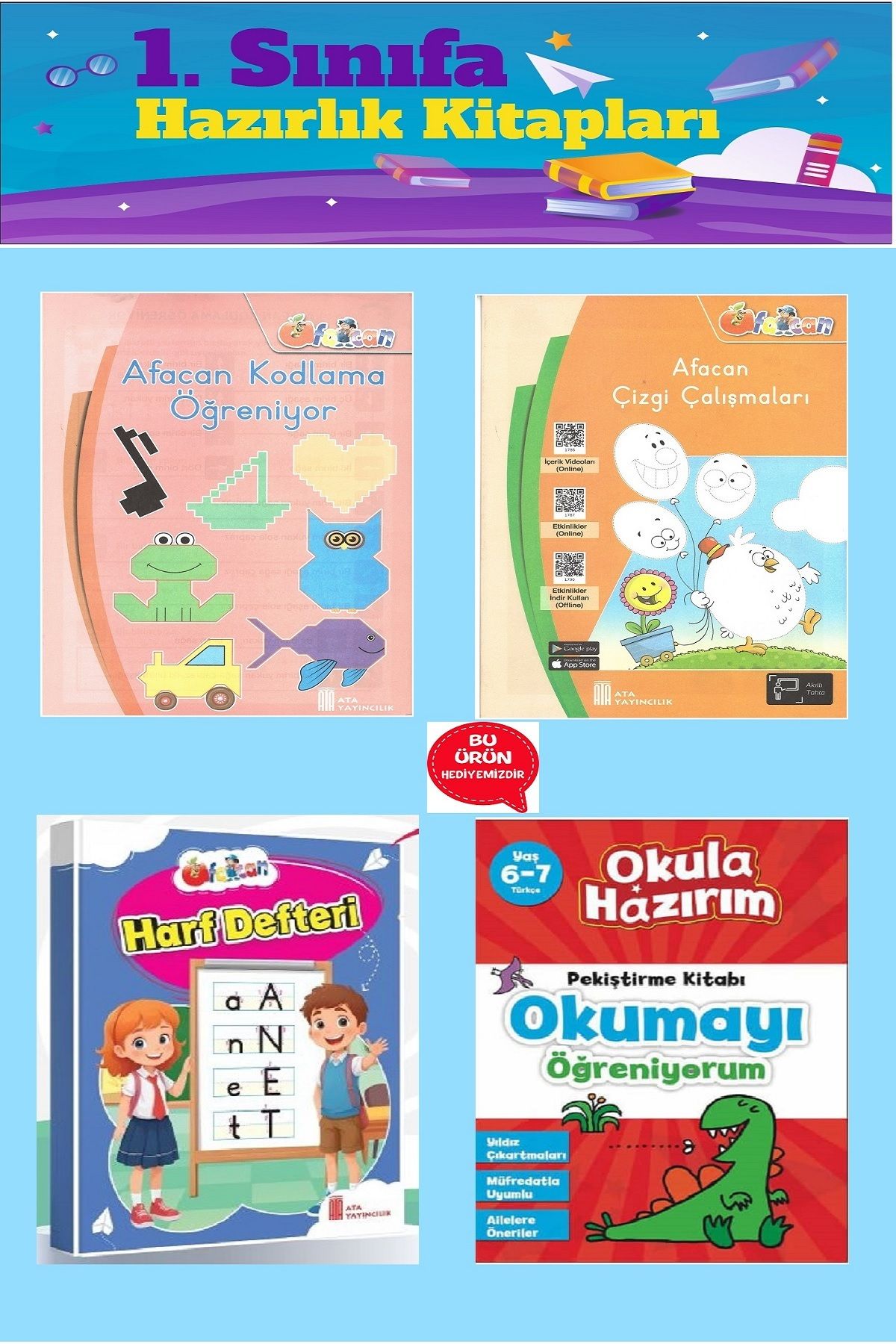 Ata Yayıncılık 1.Sınıfa Hazırlık Seti (Kodlama Öğreniyor+Çizgi Çalışmaları+Harf Defteri+Okumayı Öğreniyorum)