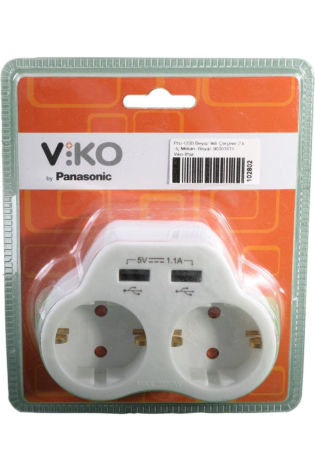 MCreative İkili Topraklı ve USB Çıkışlı Fiş Priz (1A) VK