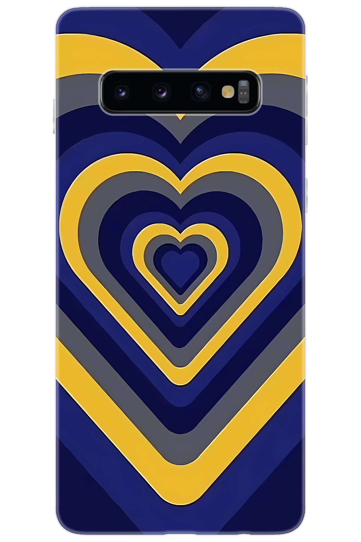 Ceppare Samsung Galaxy S10 (SM-G973F) Uyumlu Kılıf Desenli Silikon Sarı Lacivert Kalp STK:1003 CP-MzUUYHq