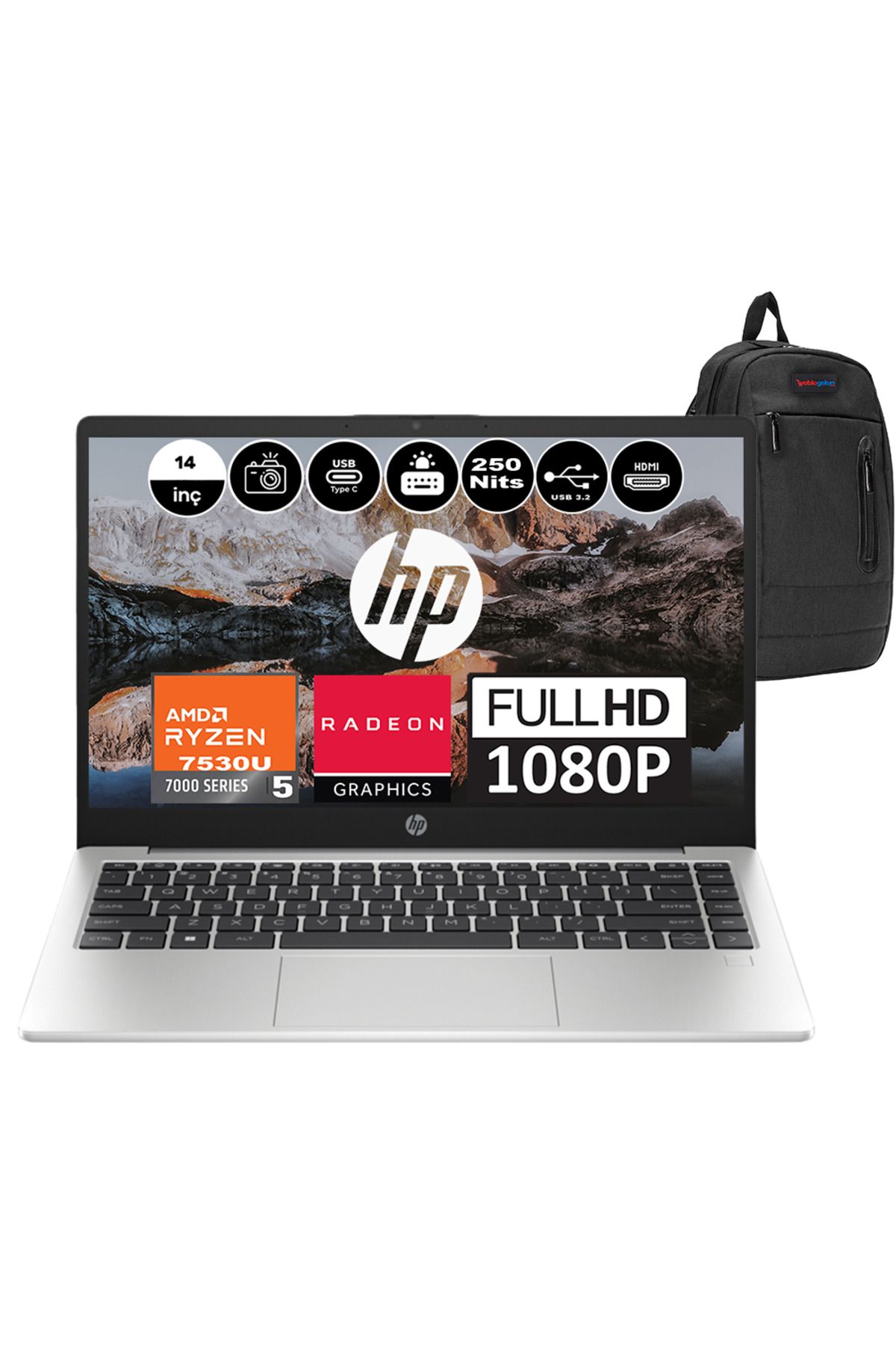 HP 245 G10 AMD Ryzen 5 7530U 32GB 2TB SSD Grafik W11P 14" FHD 8A550EAP12 + Weblegelsin Çanta