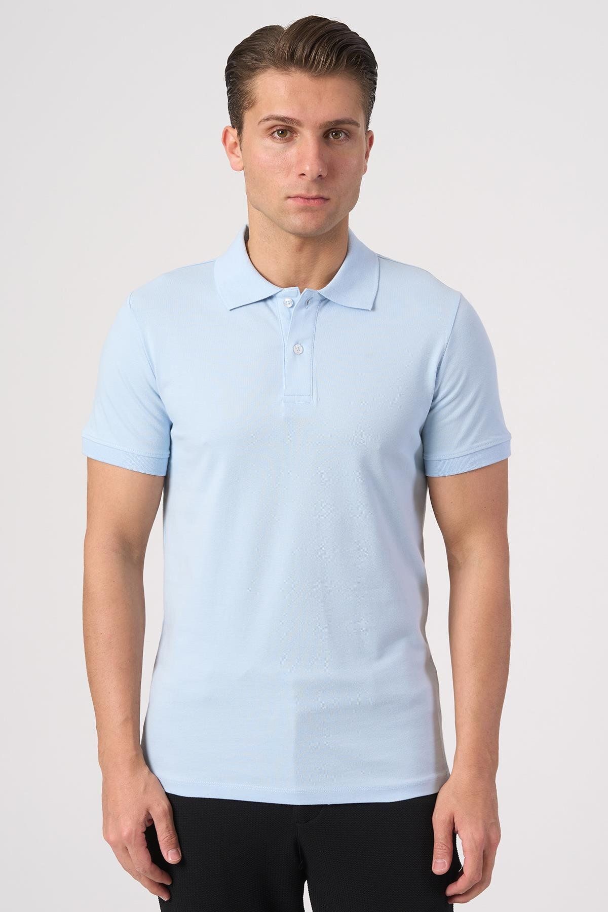 White Stone WHİTE STONE 2025-Y 2570-Y POLA YAKA TSHIRT A.MAVİ