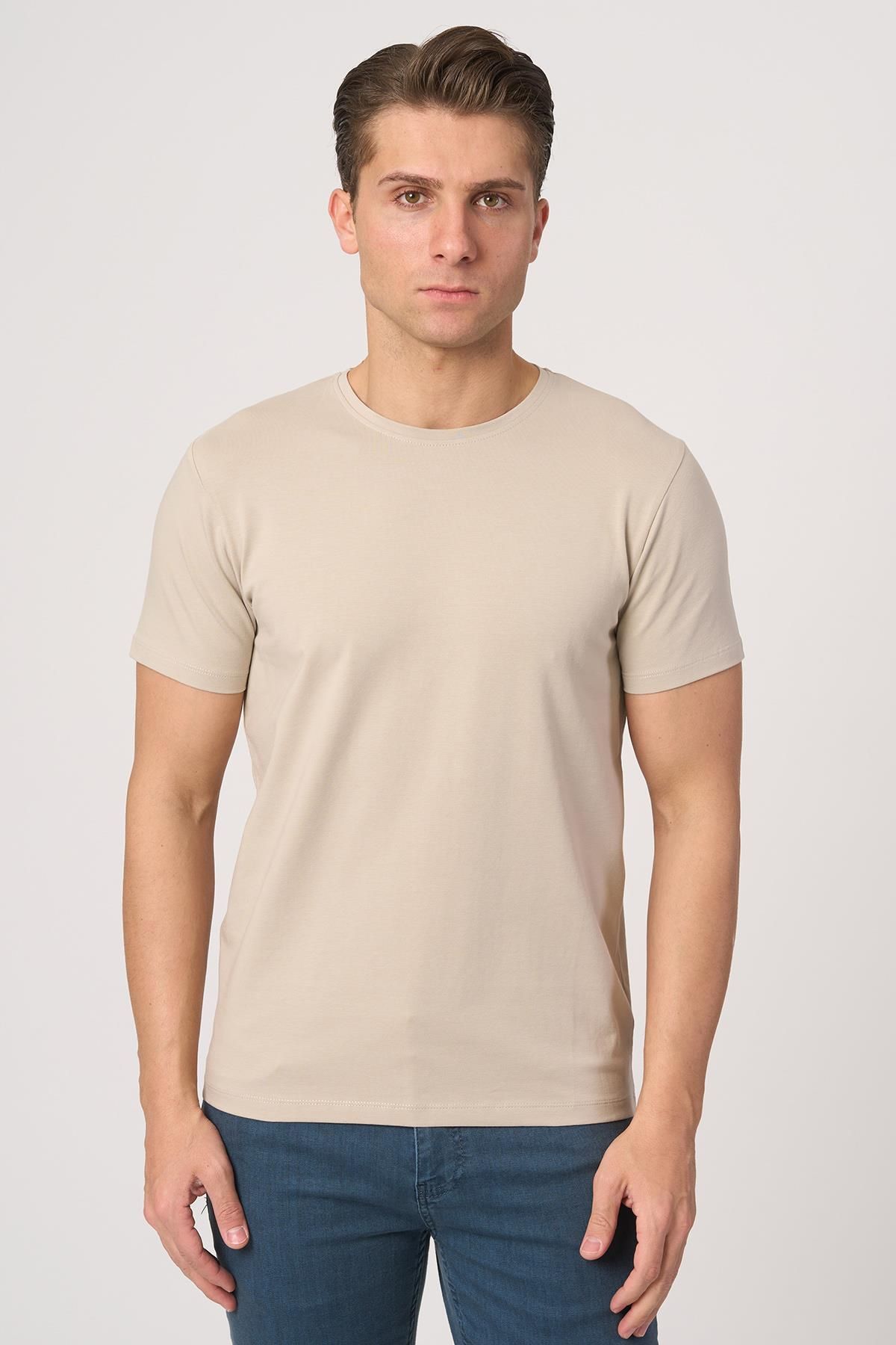 White Stone WHİTE STONE 2025-Y 2576 BİSİKLET YAKA TSHIRT BEJ