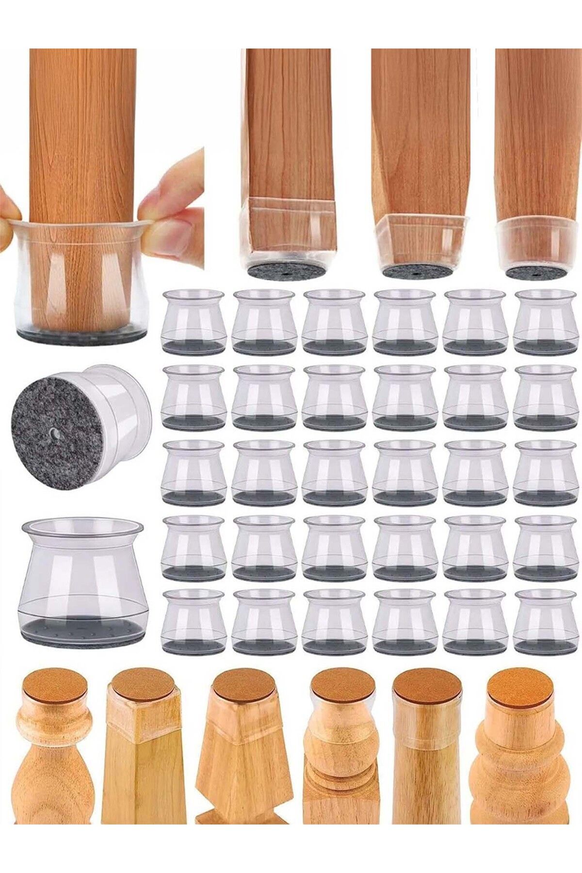Kelira Orta Boy (2 cm ve 2.8 Cm) Füme Keçeli Silikon Masa Sandalye Pabuç Sandalye Kaydırmaz Zemin Koruyucu