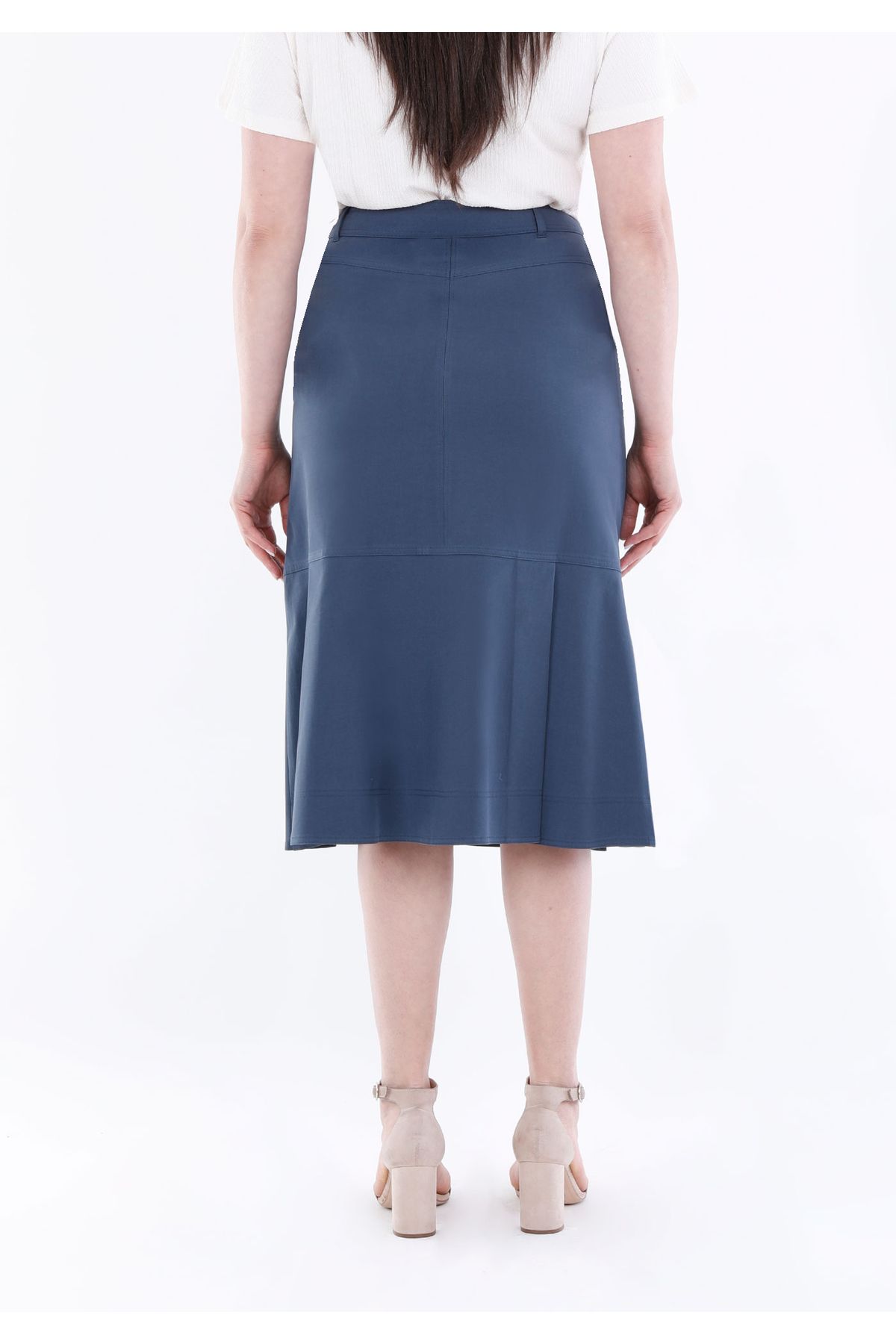 Guzella-Amvelop Midi Skirt with Pleat and Button Detail 3