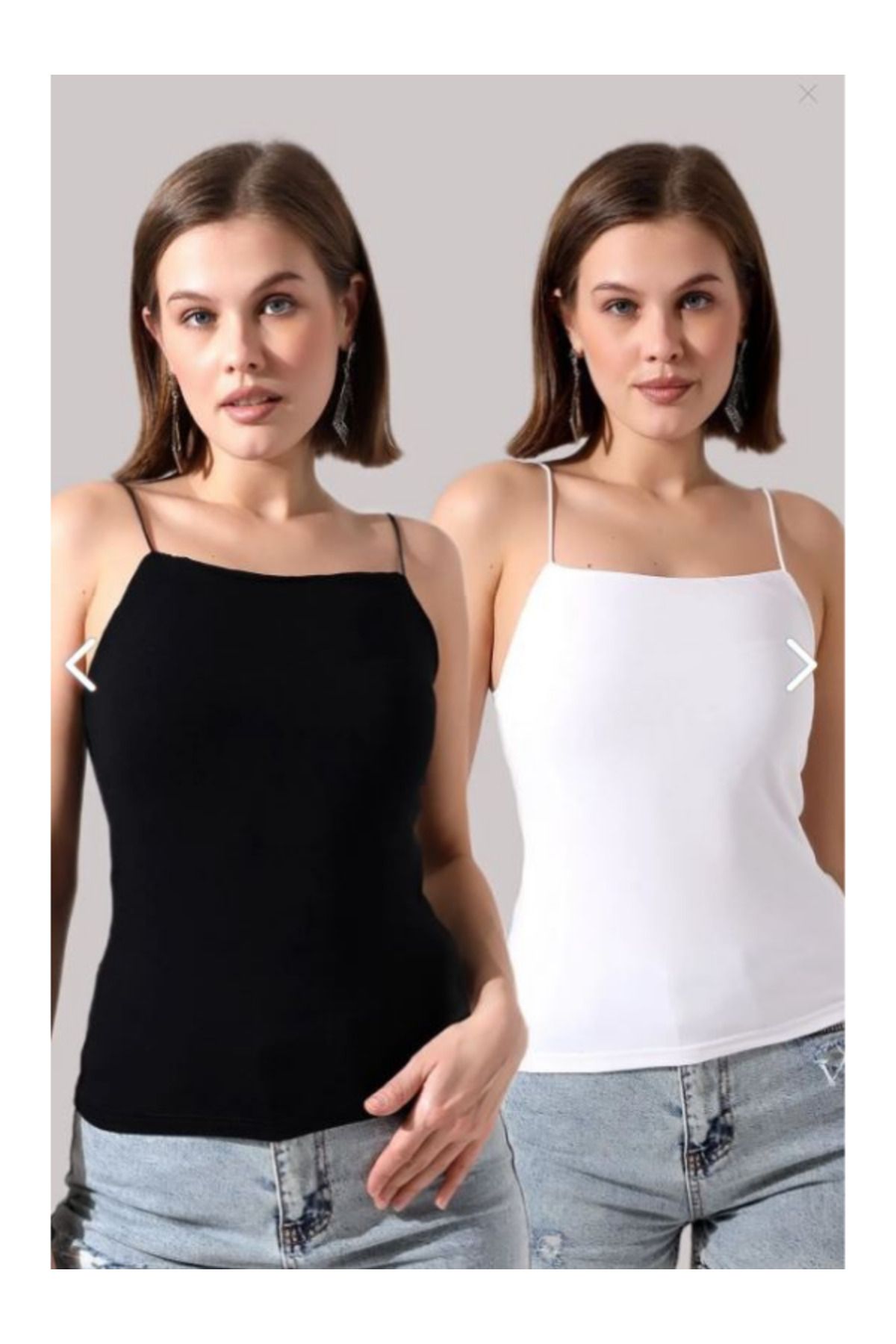 orucbutik Kadın Siyah Beyaz Ip Askılı 2'li Örme Yarım Atlet Crop