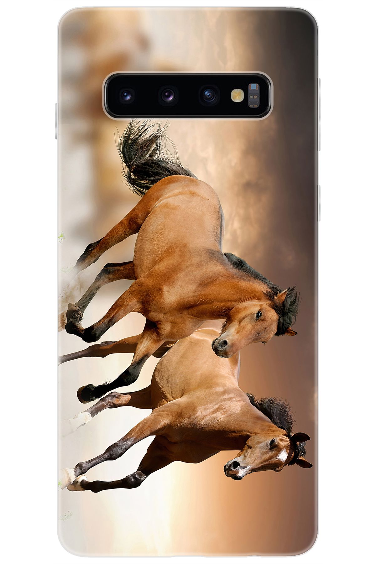 Ceppare Samsung Galaxy S10 (SM-G973F) Uyumlu Kılıf Desen Baskılı Silikon Kahve Atlar STK:176 CP-B9nYGn3